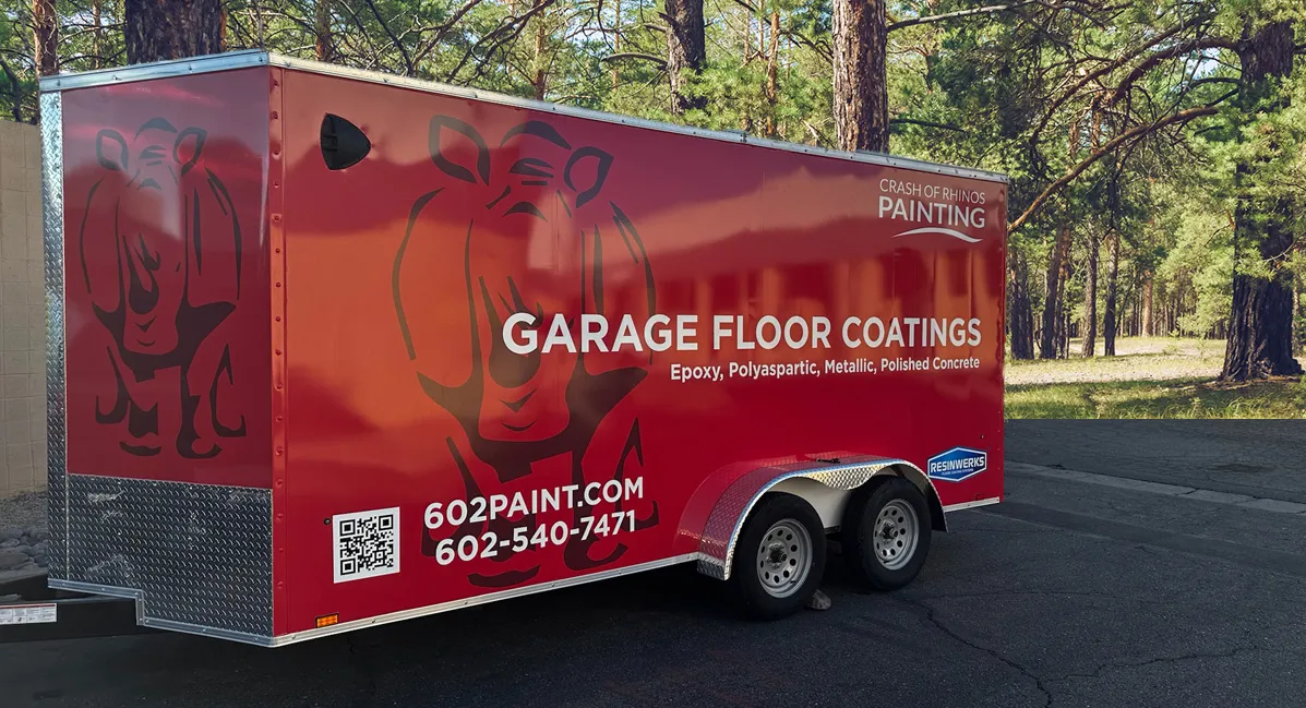 Crash of Rhinos Painting garage floor coatings trailer