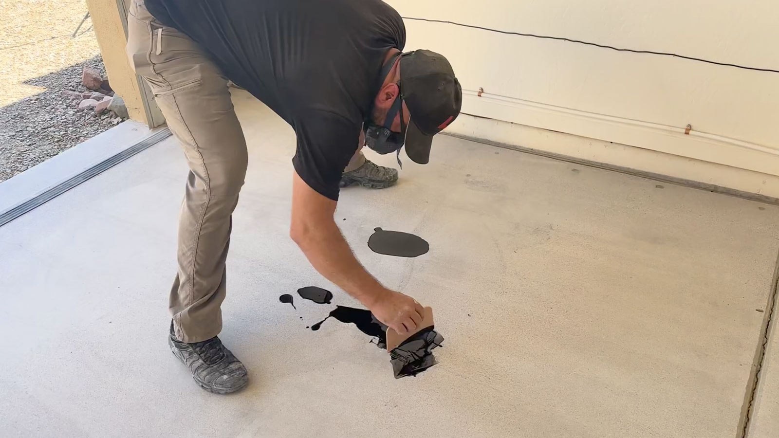 Filling concrete cracks with semi-rigid polyurea repair material