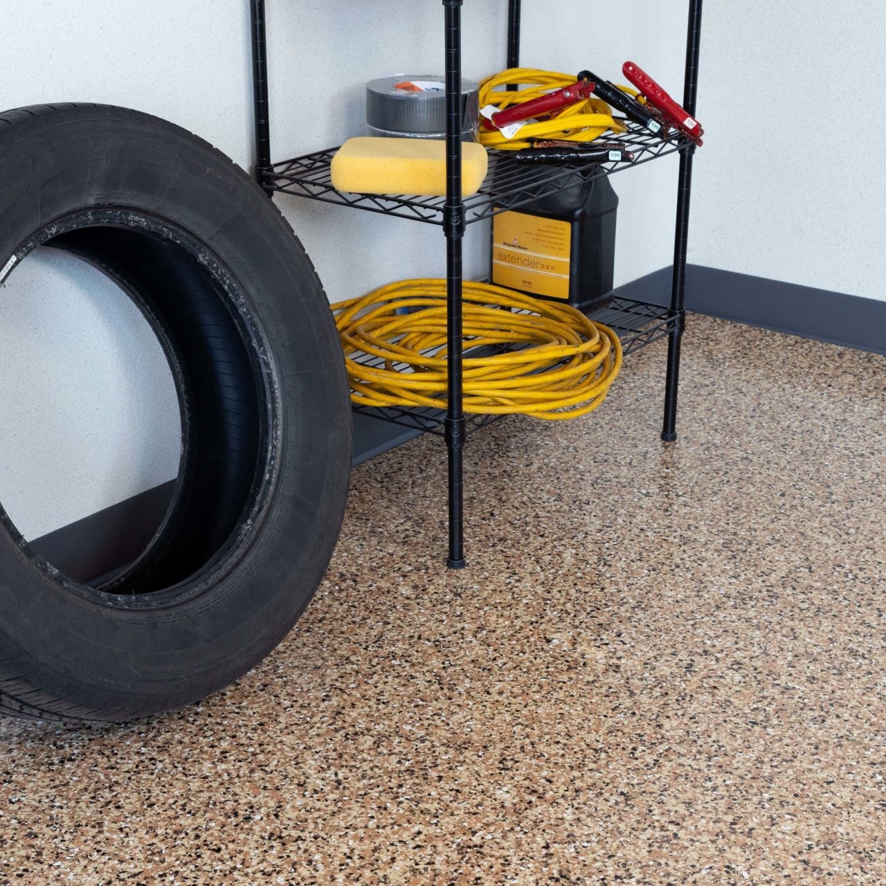 Outback (FB-517) flake garage floor installed in a home garage