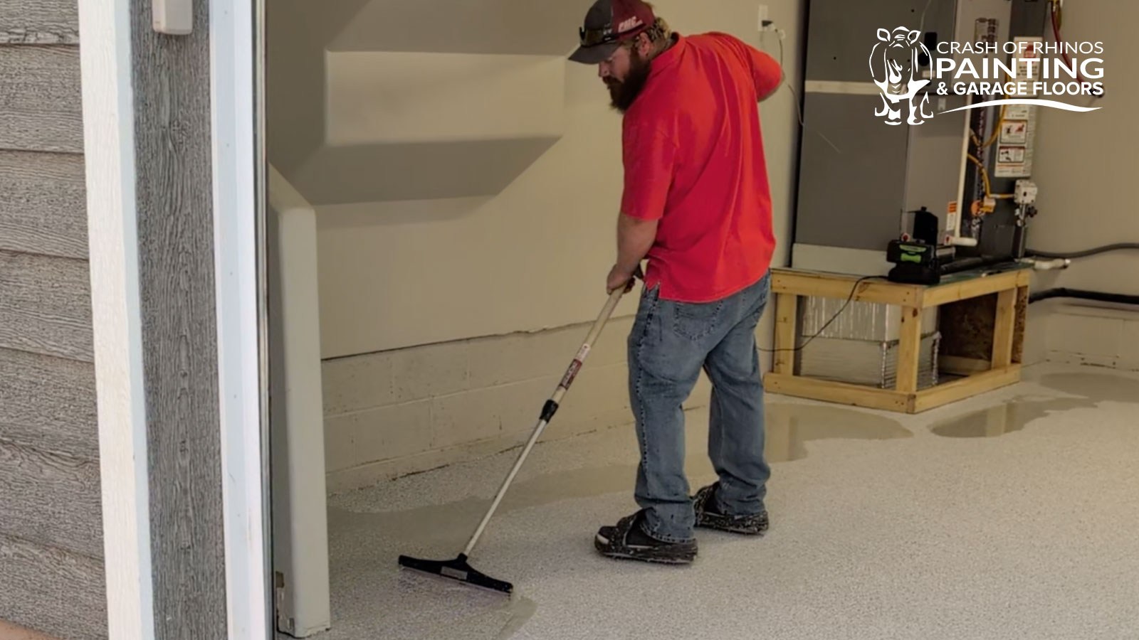 Schist (F9307) flake being broadcast during a garage floor installation