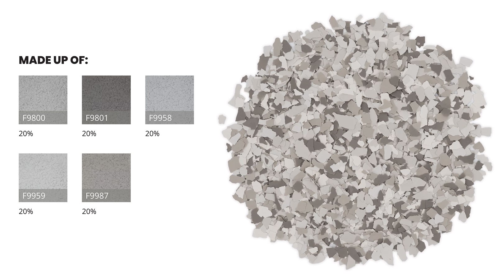 Dovetail (FB-823) polymer flake chips in a loose pile