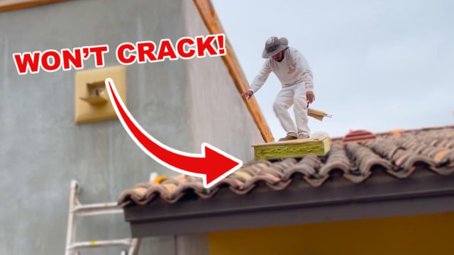 Watch video on how to walk on clay roof tiles without cracking them.